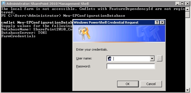 Finestra di inserimeto username e password per l account di servizio di SharePoint