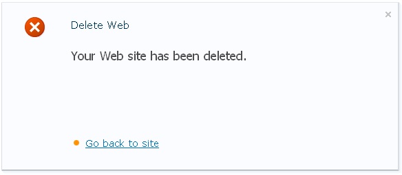 Messaggio di avvenuta cancellazione di un sito SharePoint con il link per ritornare al sito padre !!
