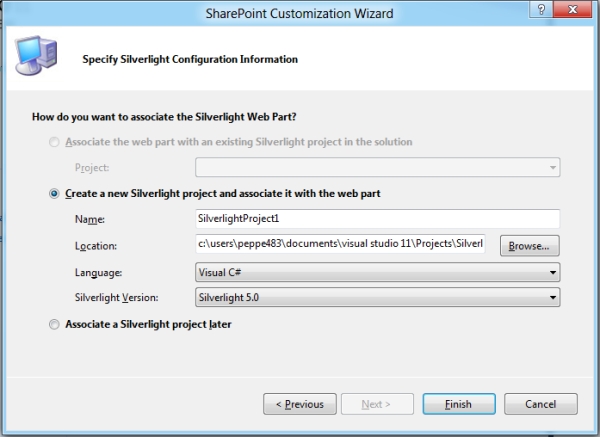 SharePoint 2010 Siverlight Web Part in Visual Studio 11