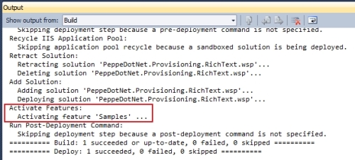 Attivazione automatica della feature in fase di deployment da Visual Studio 2010