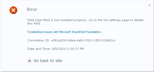 Error message SharePoint 2010