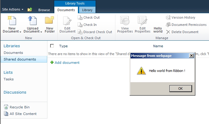 Hello world ribbon action