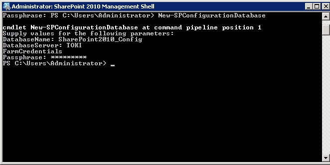 Il comando New-SPConfigurationDatabase