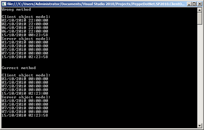 Date CORRETTE utilizzando il Client Object Model di SharePoint 2010