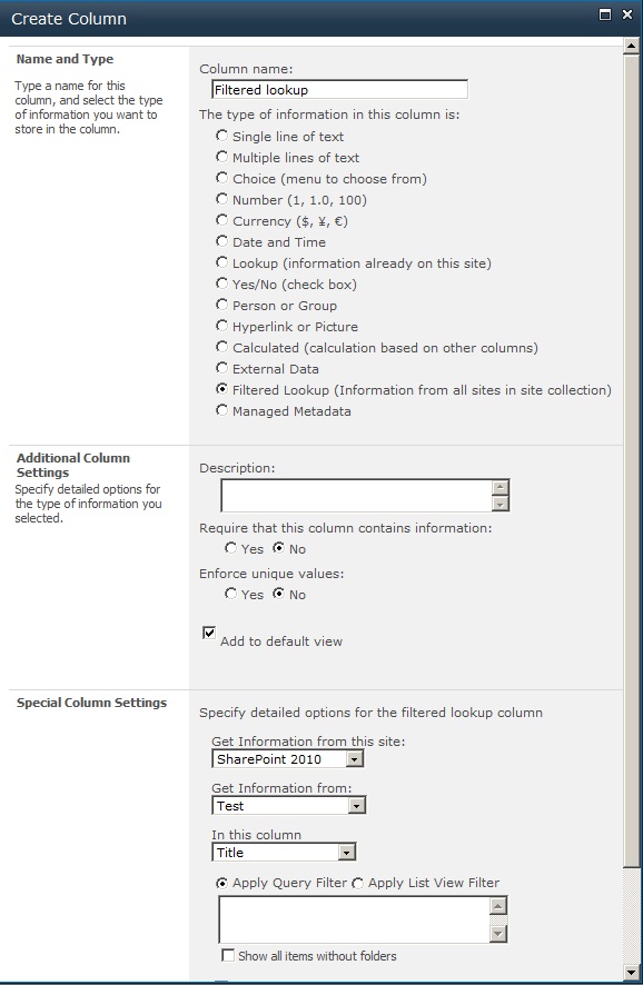 SharePoint 2010 Filtered Lookup Field