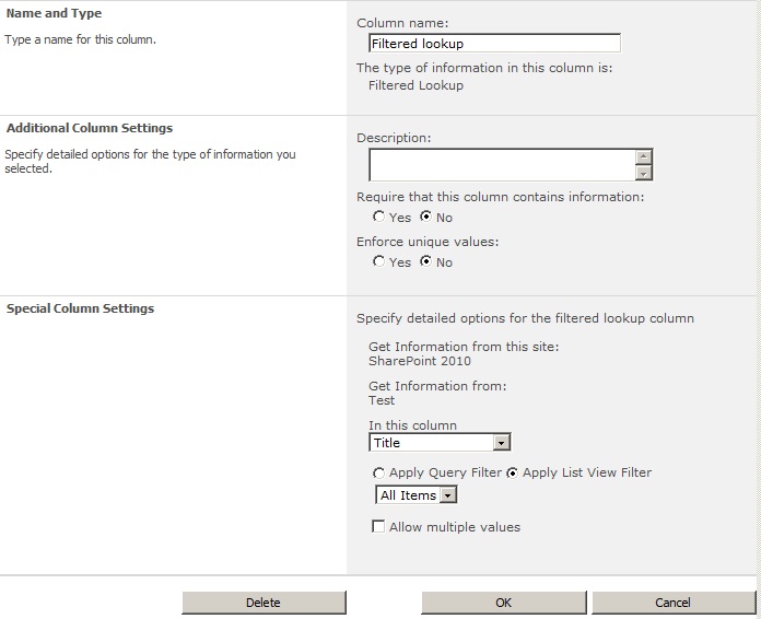 SharePoint 2010 Filtered Lookup Field