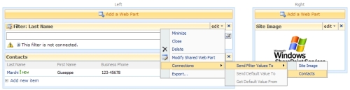 SharePoint List Filter error - creazione della connessione tra web part filtro e lista