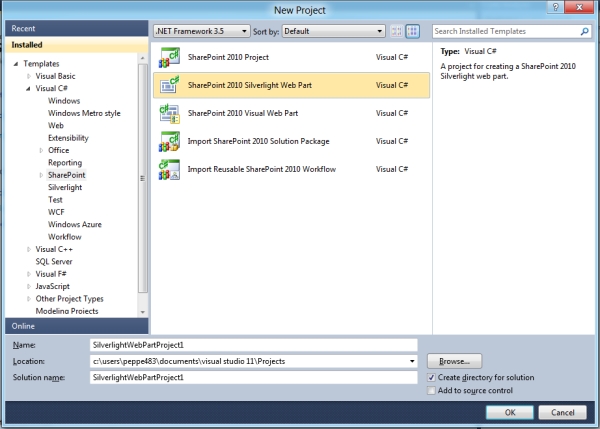 SharePoint 2010 Siverlight Web Part in Visual Studio 11