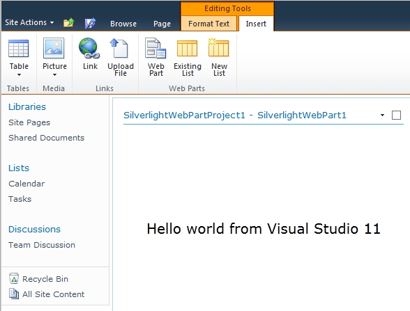 SharePoint 2010 Siverlight Web Part in Visual Studio 11